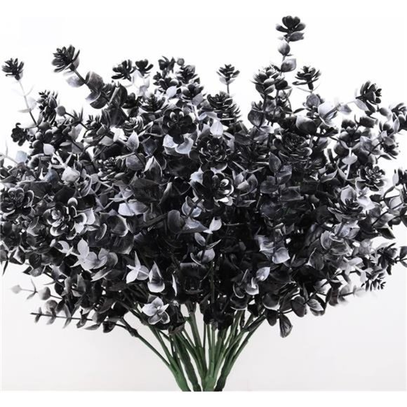 Black Artificial Flowers, Fake Outdoor UV Resistant Plants Faux Plastic Greenery - Picture 1 of 7